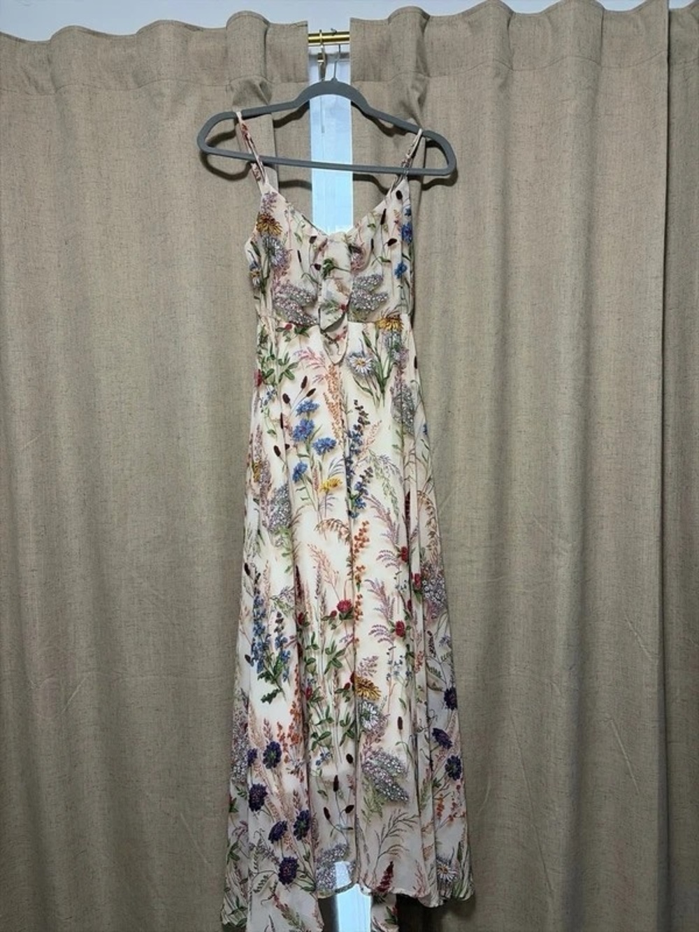 Floral Cream Maxi Dress with Spaghetti Straps